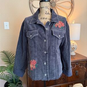 New Umgee Floral Embroidered Lightweight Corduroy Jacket